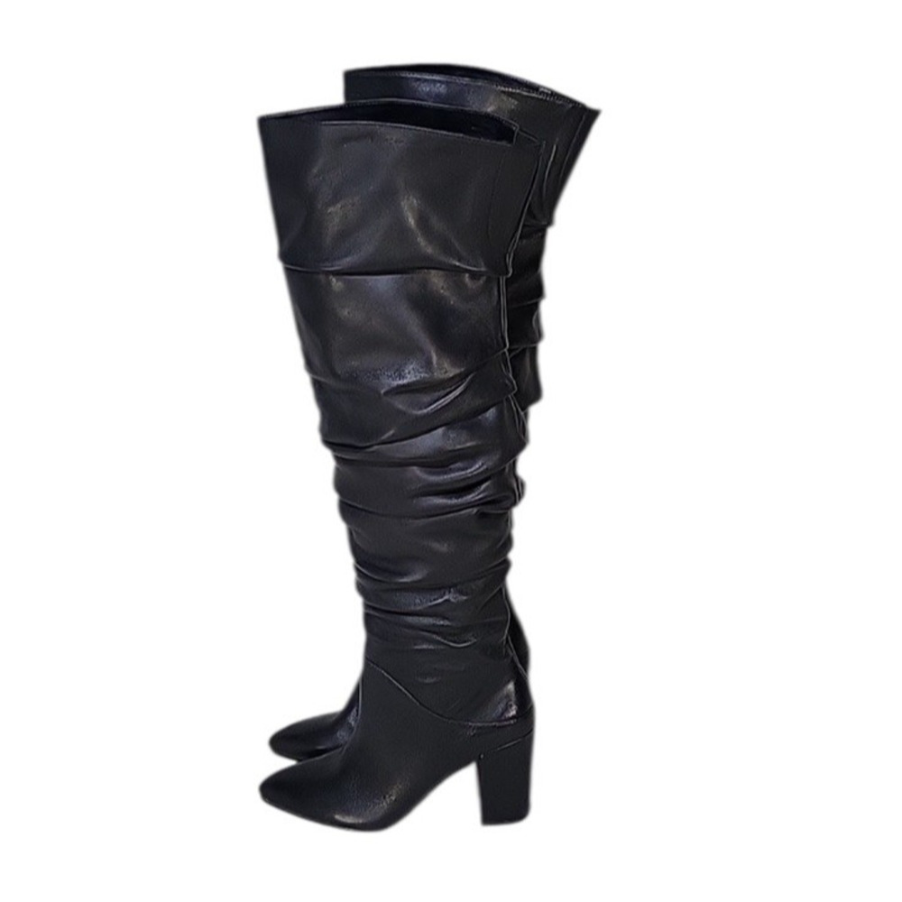 INC International Concepts Women's Tabithaa Leather Over The Knee Black 6 M‎ NIB